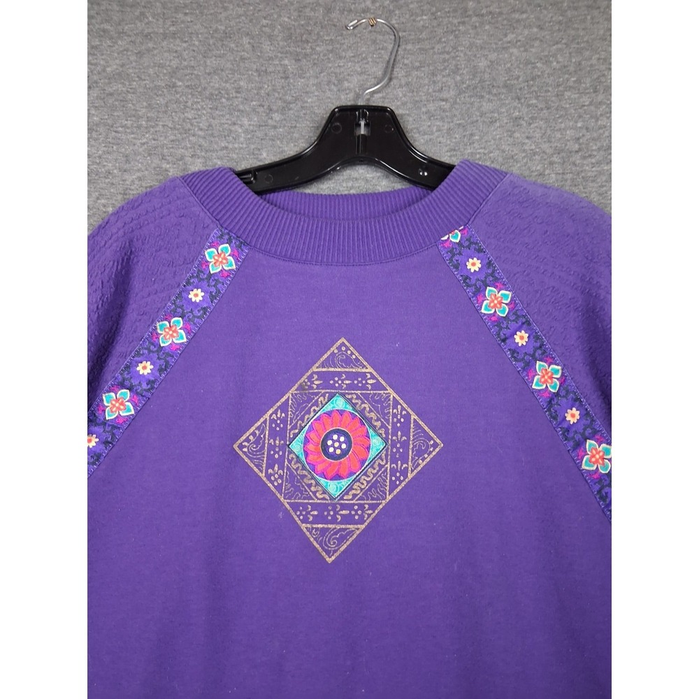 VTG BLAST Womens Sweatshirt L Purple Crew Textured Sleeve Persion Retro 80s 90s